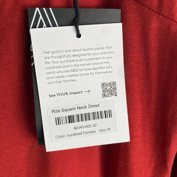 Able Dress NWT Rita Square Neck Pima Cotton Midi Sun Dried Tomato Size M - Picture 9 of 11